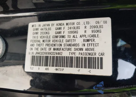 2009 Acura Tsx from USA, damaged, VIN JH4CU26699C024462